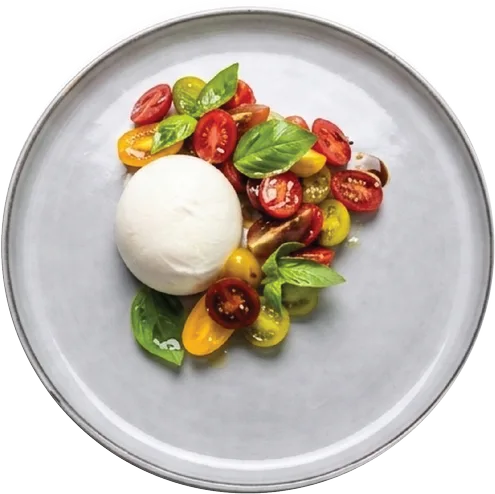 Burrata with heirloom tomatoes and basil